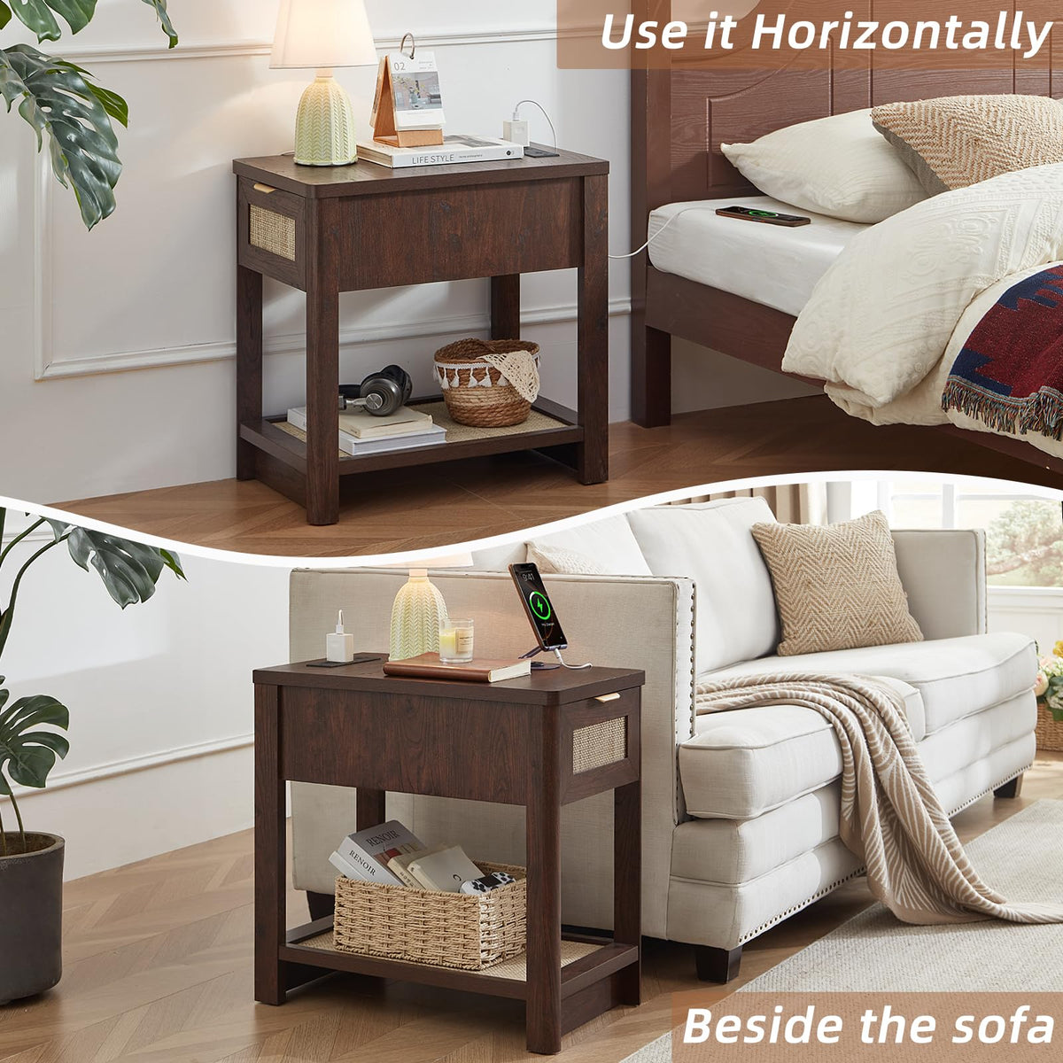Lerliuo 24 x 14'' Narrow Night Stand Set 2 with Charger USB Ports