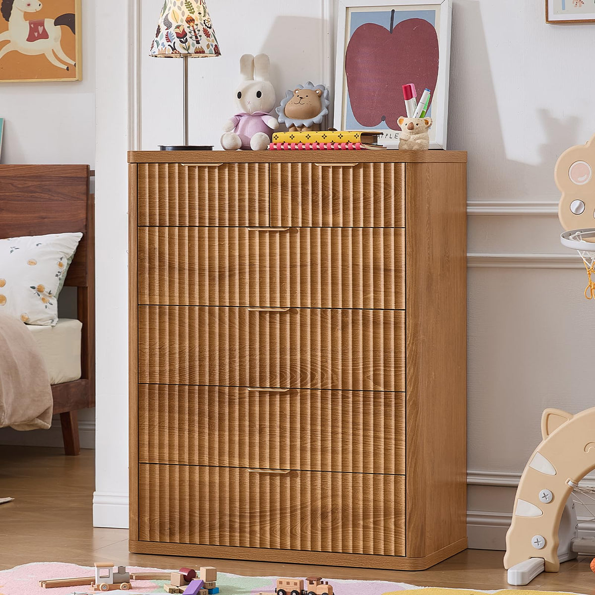 LEYAOYAO Fluted 6 Drawers Dresser for Bedroom Set of 2, 42" Tall Modern Chest of Drawer with Metal Handle, Curved Profile Design,Brown Wood Drawer Organizer for Bedroom, Living Room, Hallway