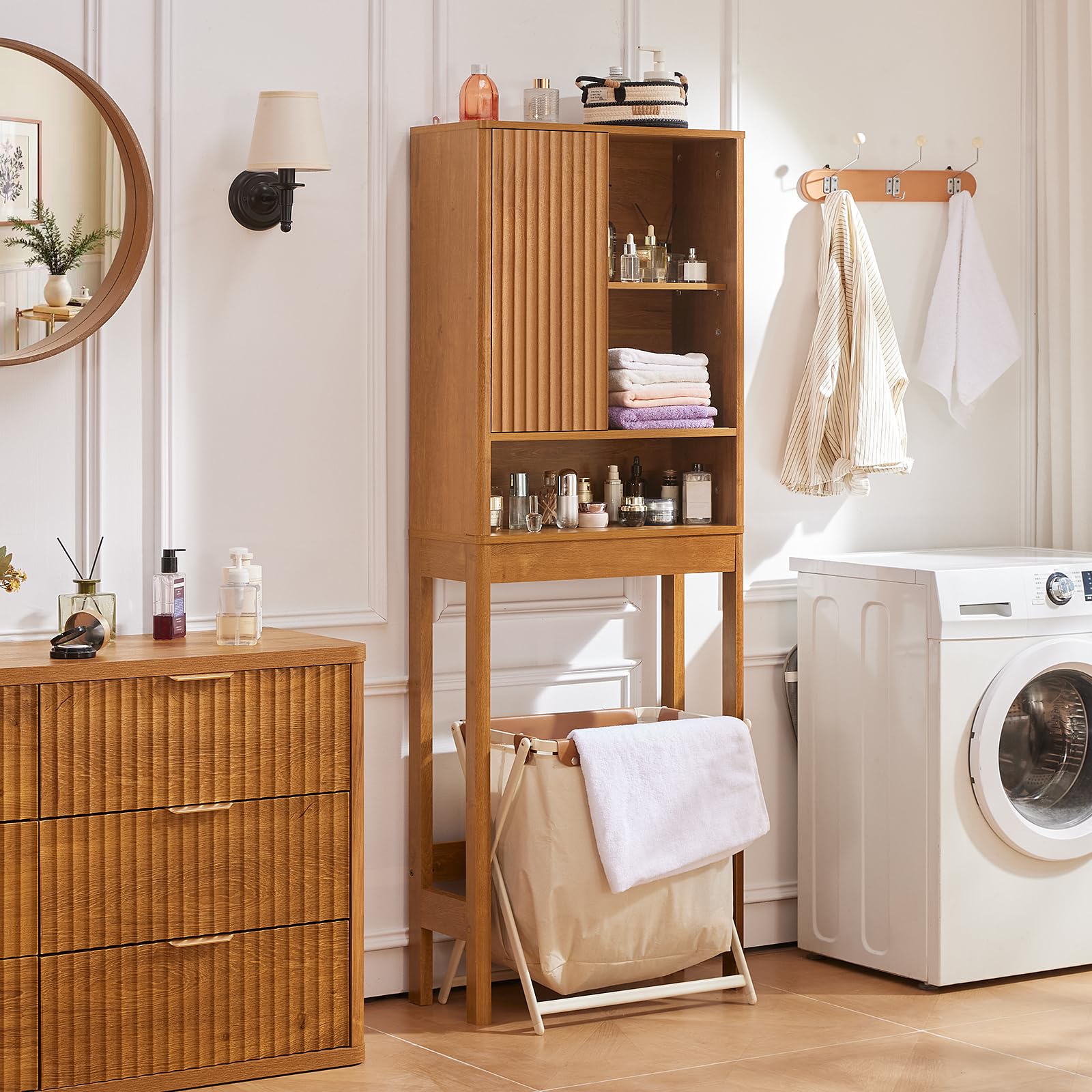 LEYAOYAO 68" Modern Fluted Over The Toilet Storage Cabinet, a Sliding Door