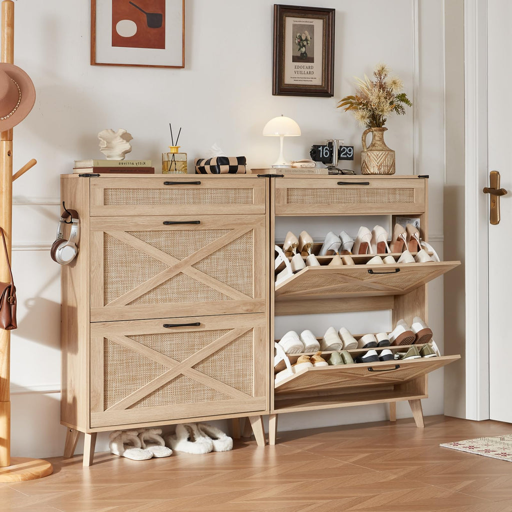 LEYAOYAO Shoe Cabinet Storage for Entryway with 2 Flip Drawers