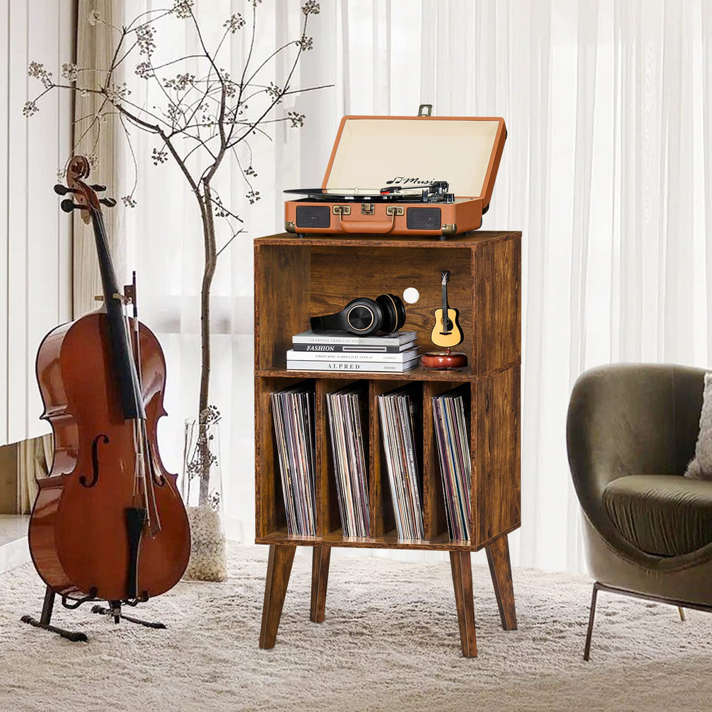 Lerliuo Record Player Stand, Walnut Turntable Stand Holds up to 160 Albums