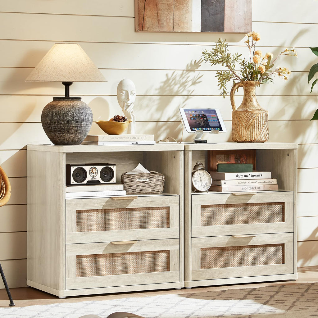 LEYAOYAO Rattan Dresser and Nightstand Sets 3 Piece, Natural