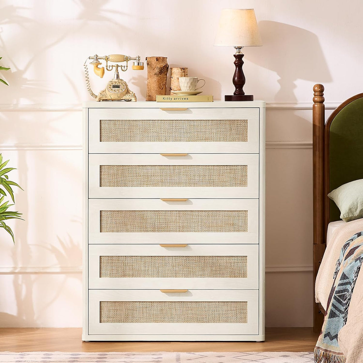 LEYAOYAO Rattan 23" Nightstands with Charger Station 2 Drawers