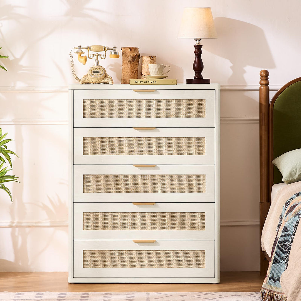 LEYAOYAO Rattan Bedroom Dresser Set of 2, Boho Wood 48" Wide 6 Drawers Dresser for Bedroom and 31.5" Tall 5 Drawers Dressers, Bedrooms Furniture, Dressers & Chests of Drawers, Living Room, Hallway
