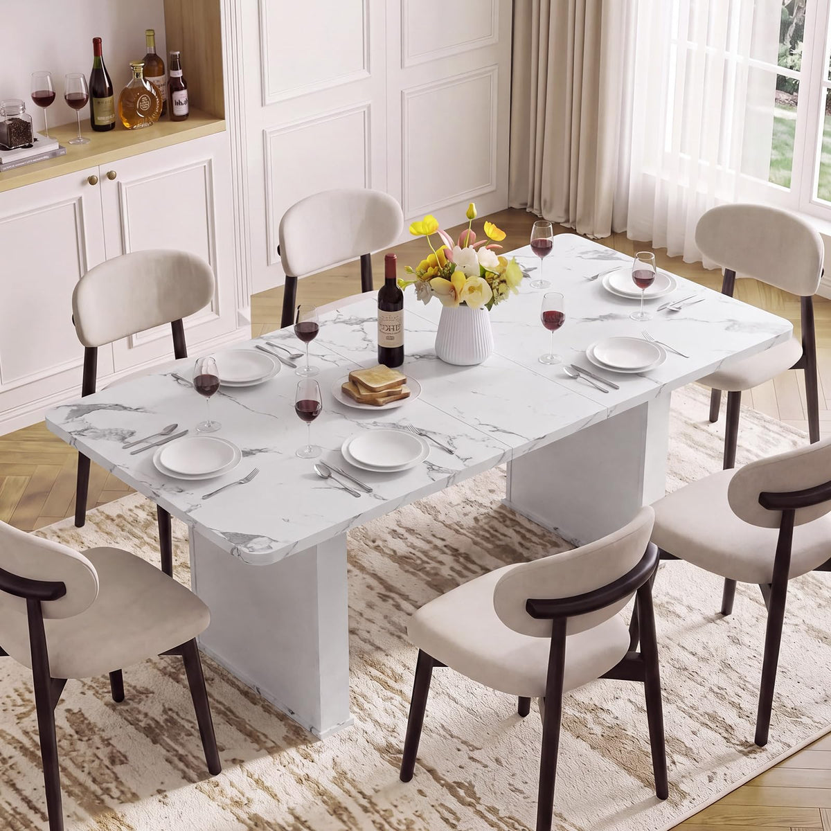 LEYAOYAO Extendable Dining Table for 4-6,63"–79" with Fluted Base(Brown)