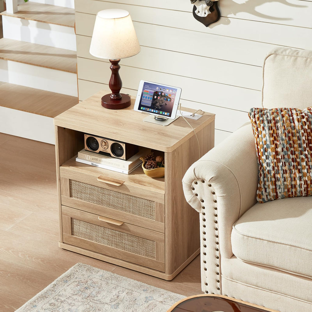 LEYAOYAO Rattan Dresser and Nightstand Sets 3 Piece, Natural