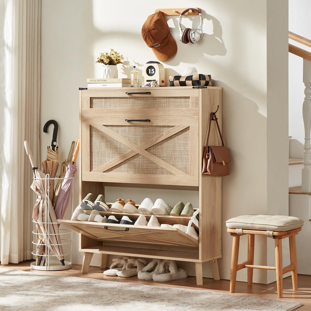 LEYAOYAO Shoe Cabinet Storage for Entryway with 2 Flip Drawers
