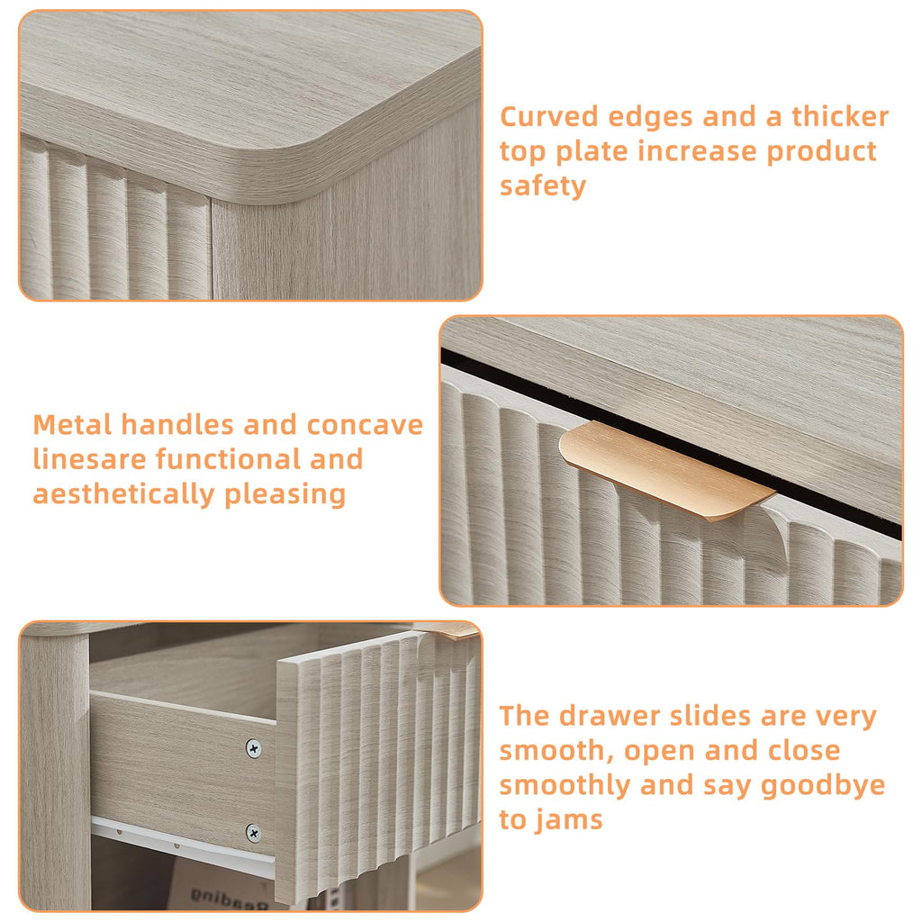 LEYAOYAO Fluted 5 Drawers Dresser for Bedroom, 41" Tall Modern Chest of Drawers with Metal Handle, Curved Profile Design,Natural Wood Drawer Organizer for Bedroom, Living Room, Hallway, Entryway