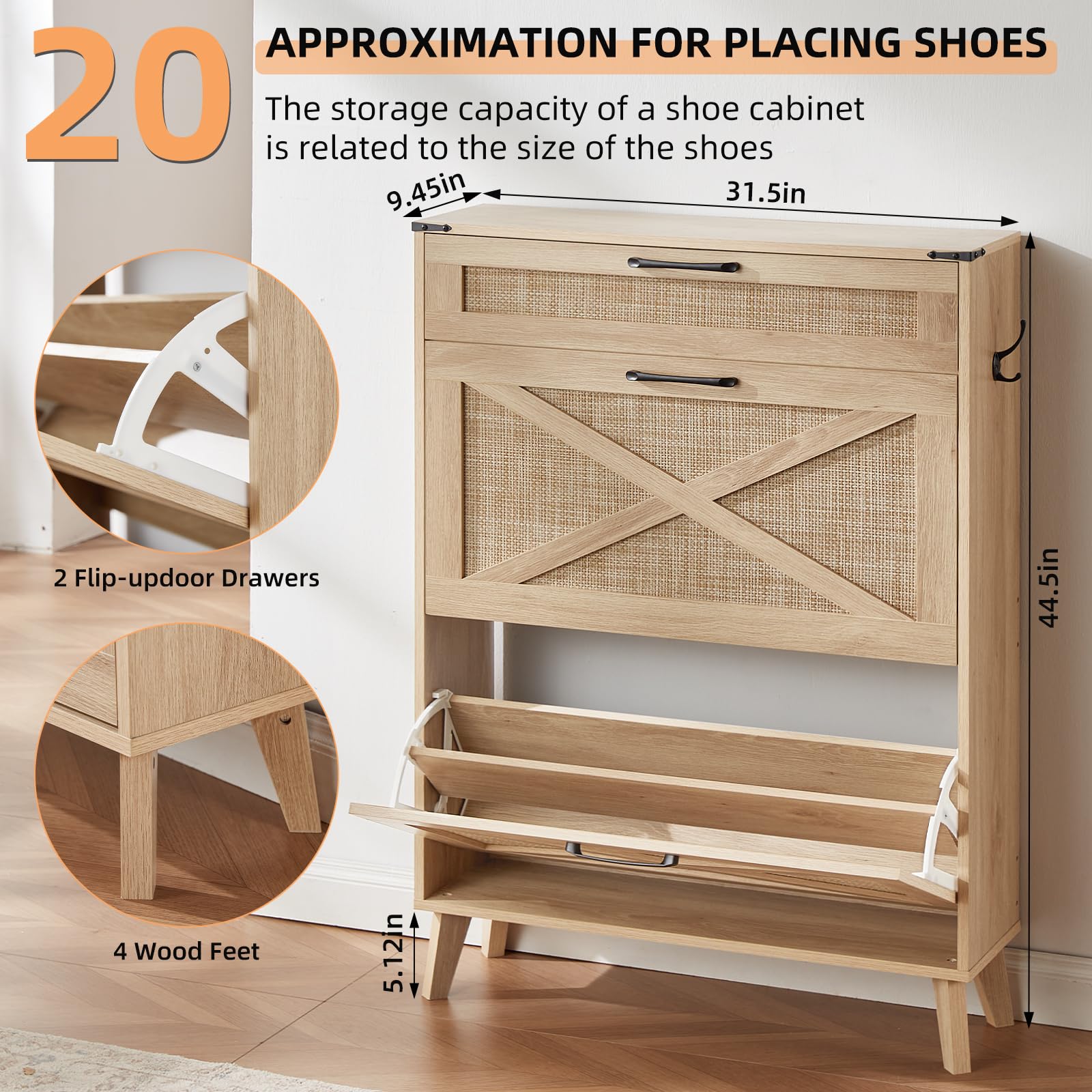 LEYAOYAO Shoe Cabinet Storage for Entryway with 2 Flip Drawers