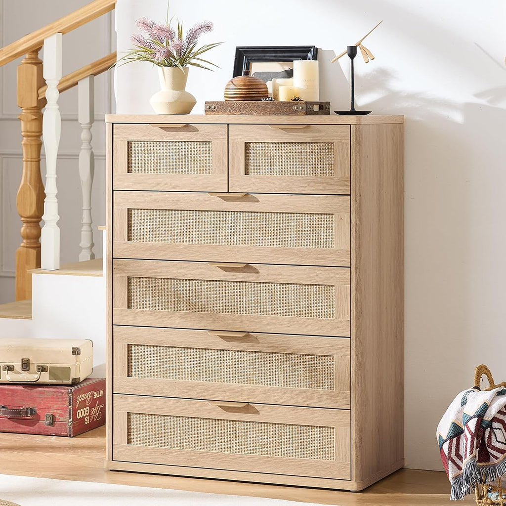 LEYAOYAO Rattan Dresser and Nightstand Sets 4 Piece, Natural