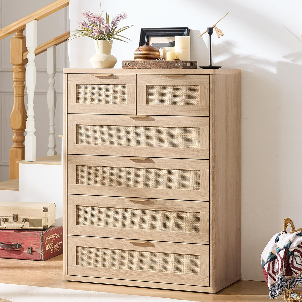LEYAOYAO Rattan Dresser and Nightstand Sets 4 Piece, Natural