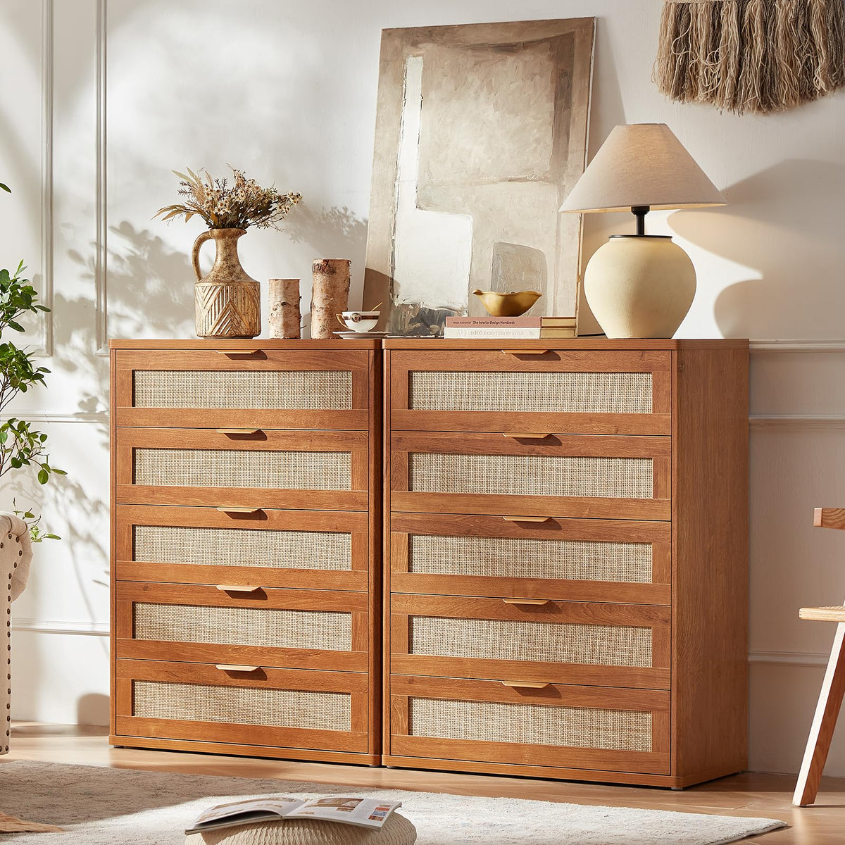 LEYAOYAO Rattan Dresser for Bedroom, 41" Tall Chest of Drawers
