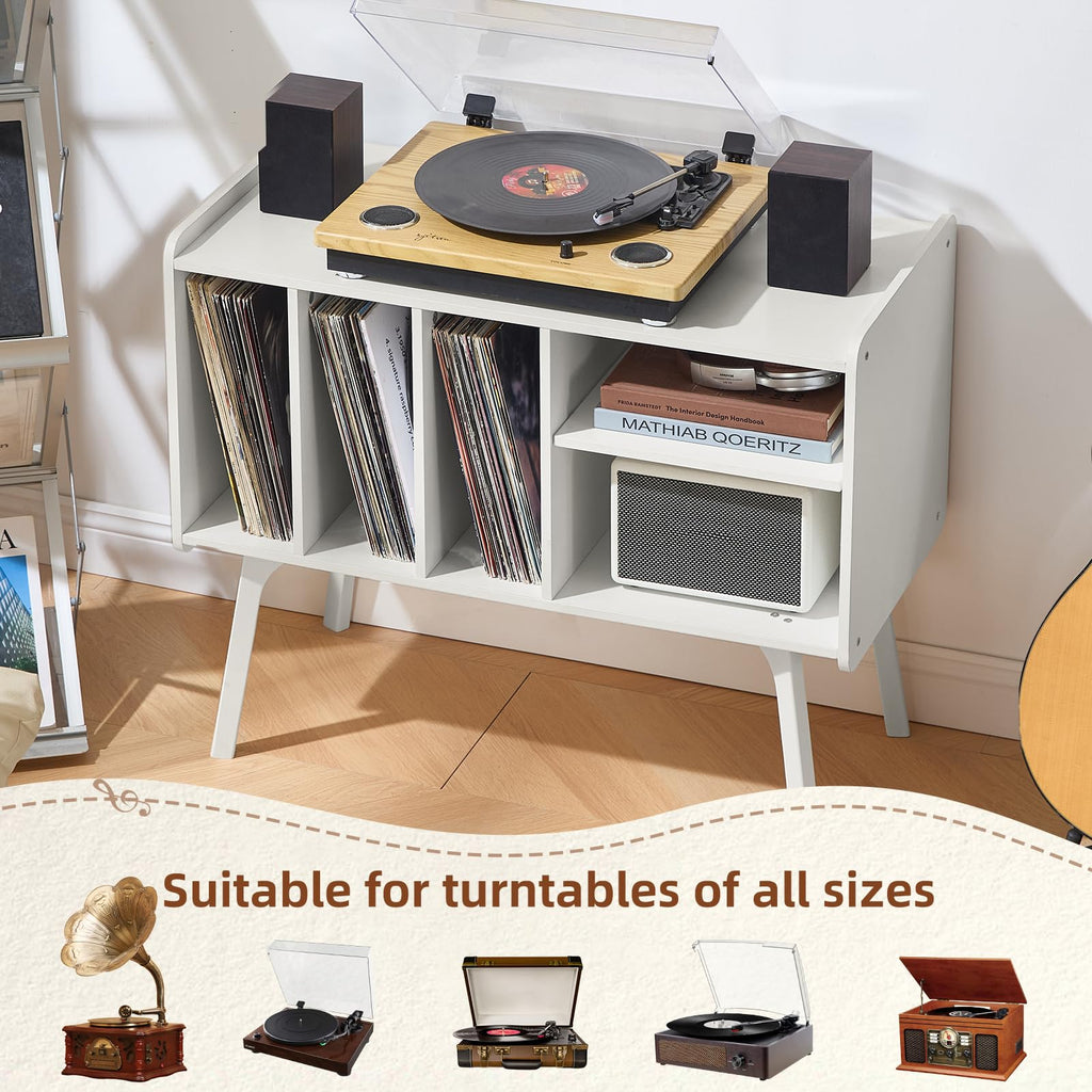 Lerliuo Record Player Stand with 4 Cabinet Holds Up to 220 Albums,Oak