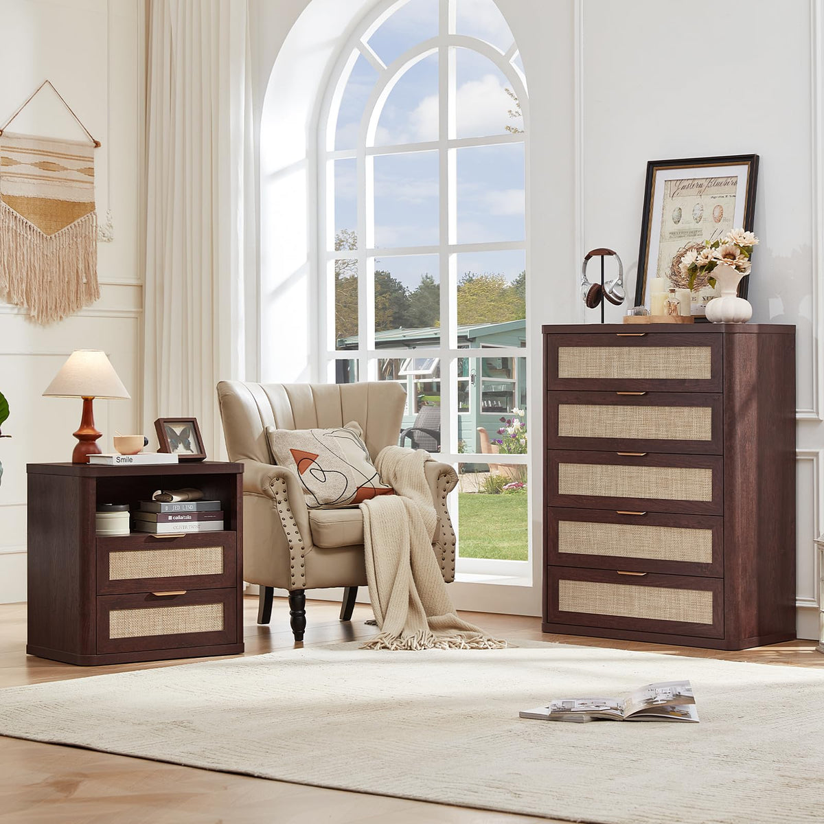 LEYAOYAO Rattan Dresser for Bedroom, 41" Tall Chest of Drawers