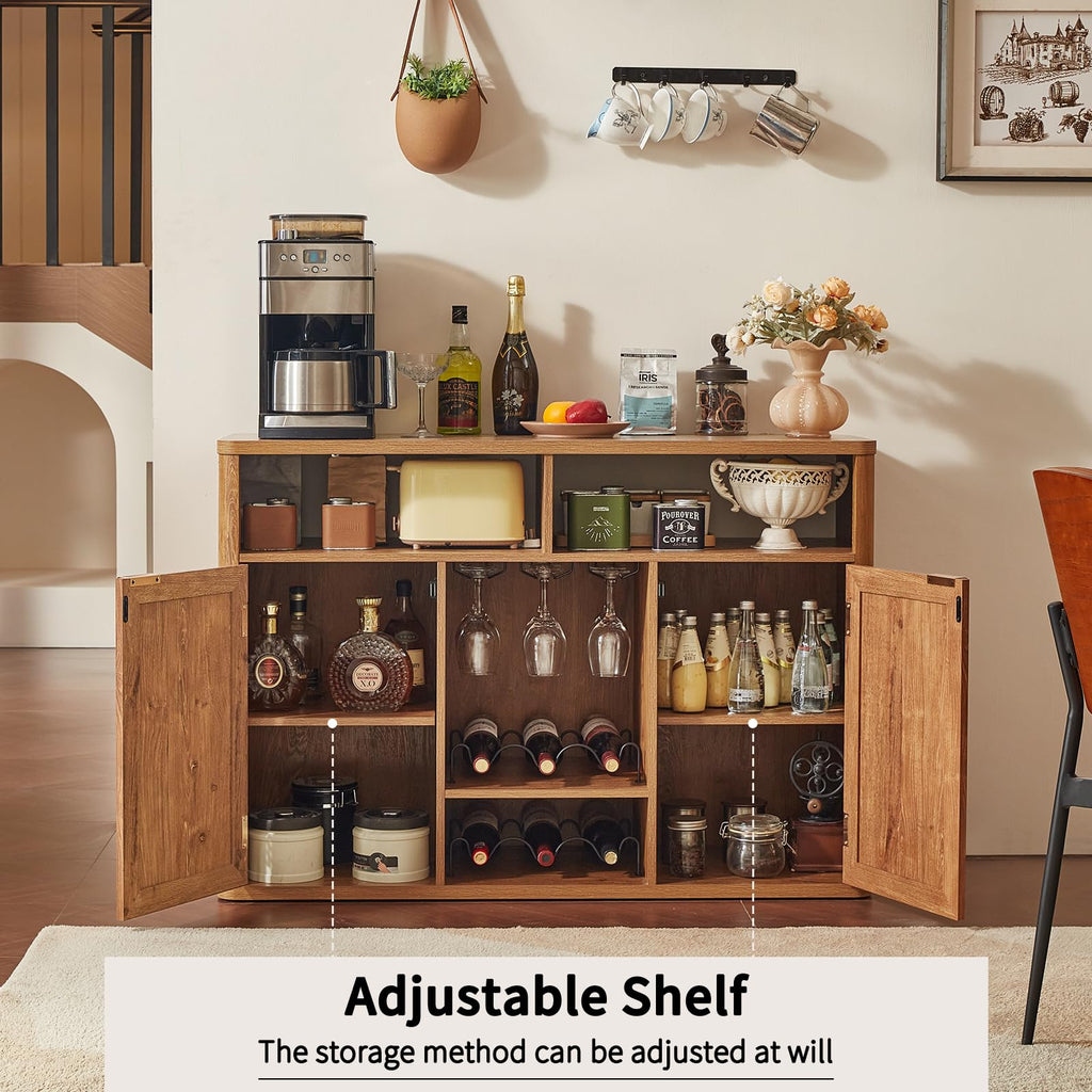 Lerliuo Rattan Wine Bar Cabinet with 2 Doors, Walnut
