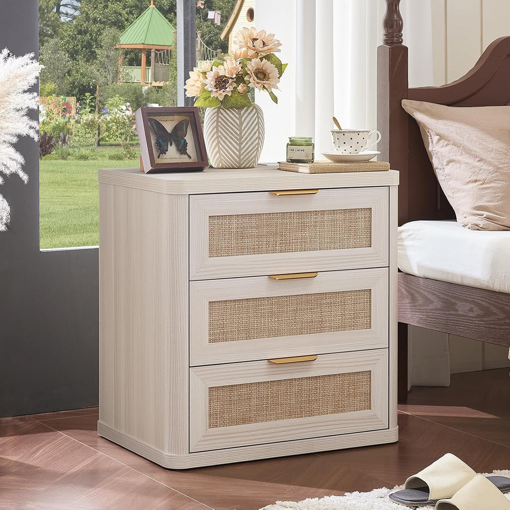 LEYAOYAO Rattan 23" Nightstands with Charger Station 2 Drawers
