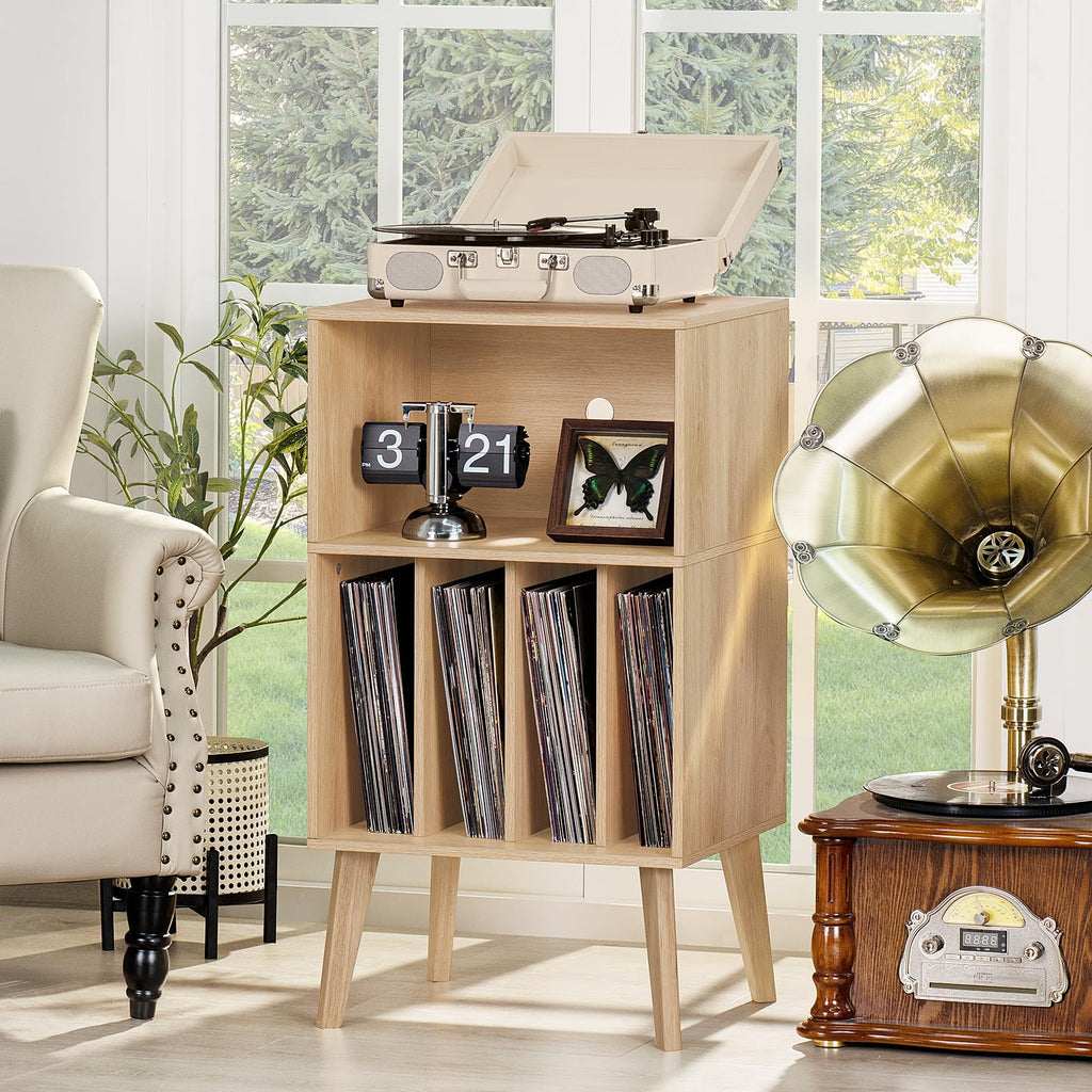 Lerliuo Record Player Stand, Walnut Turntable Stand Holds up to 160 Albums