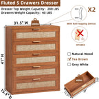 LEYAOYAO Rattan Dresser for Bedroom, 41" Tall Chest of Drawers