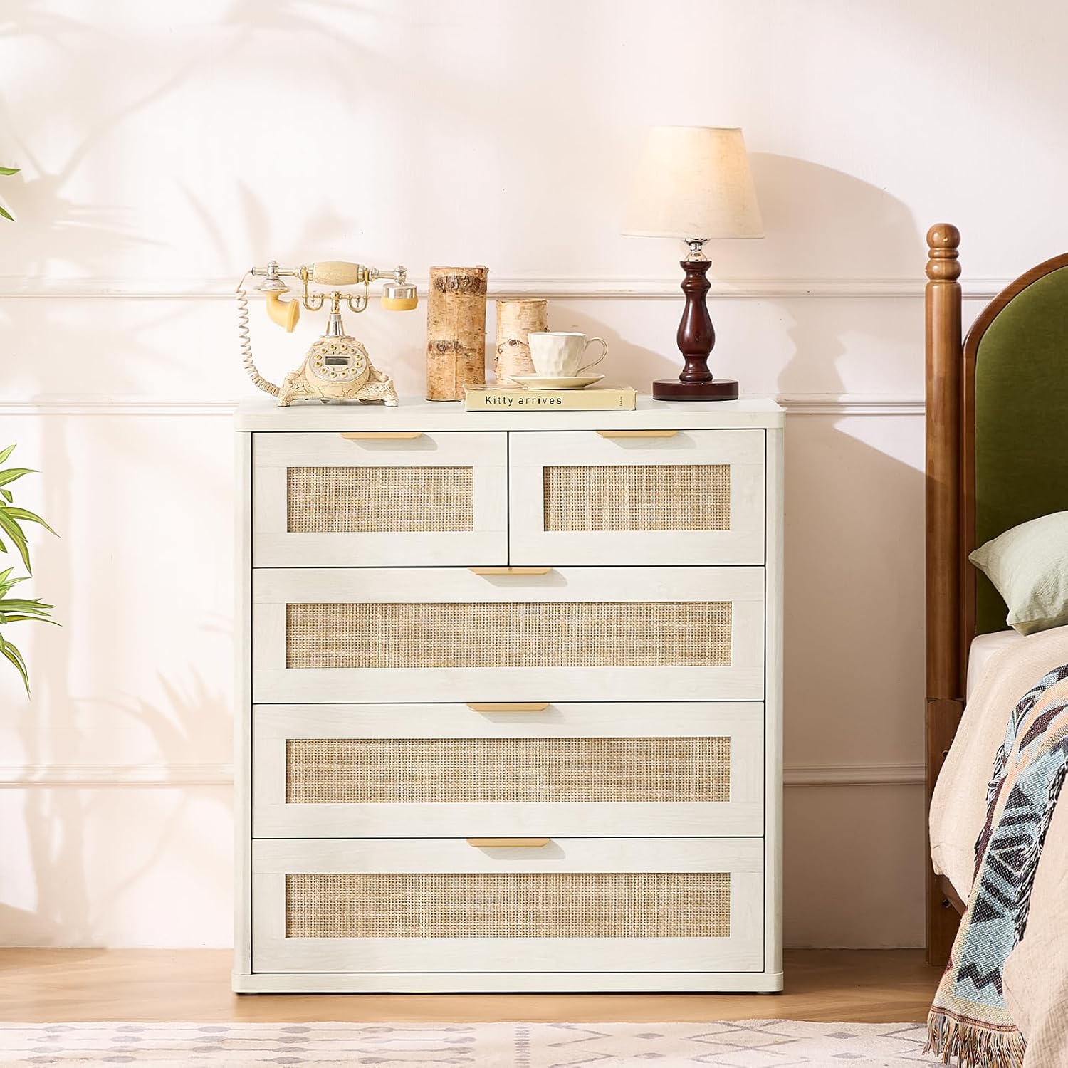 LEYAOYAO Rattan Dresser for Bedroom, 33.5" Small Chest of Drawers