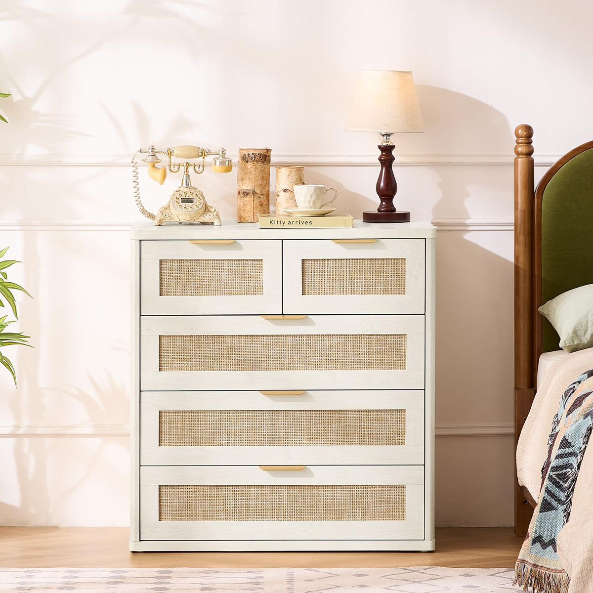 LEYAOYAO Rattan Dresser for Bedroom, 41" Tall Chest of Drawers