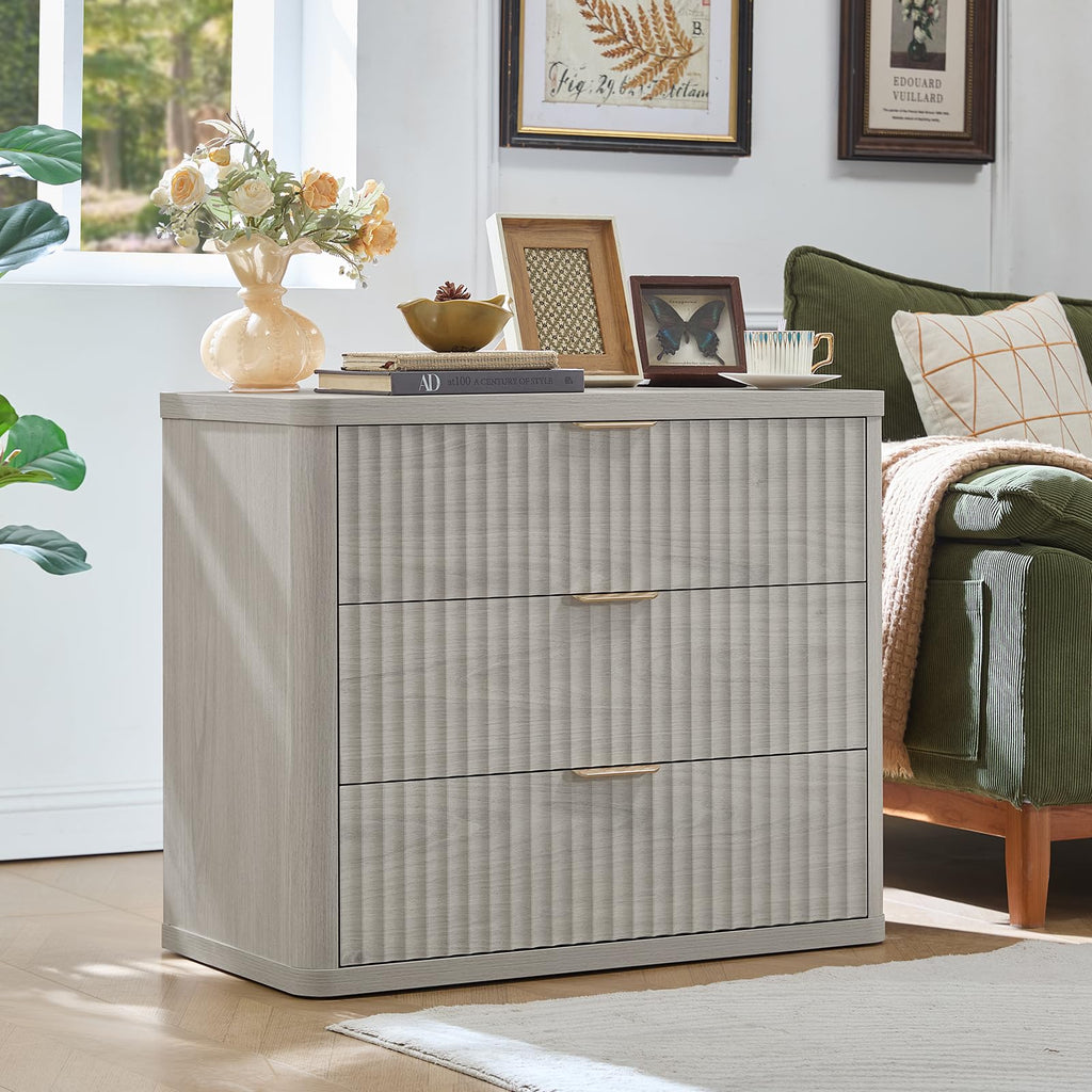 LEYAOYAO 31.5" Wide Fluted Nightstand, Oversized Night Stand, Antique White