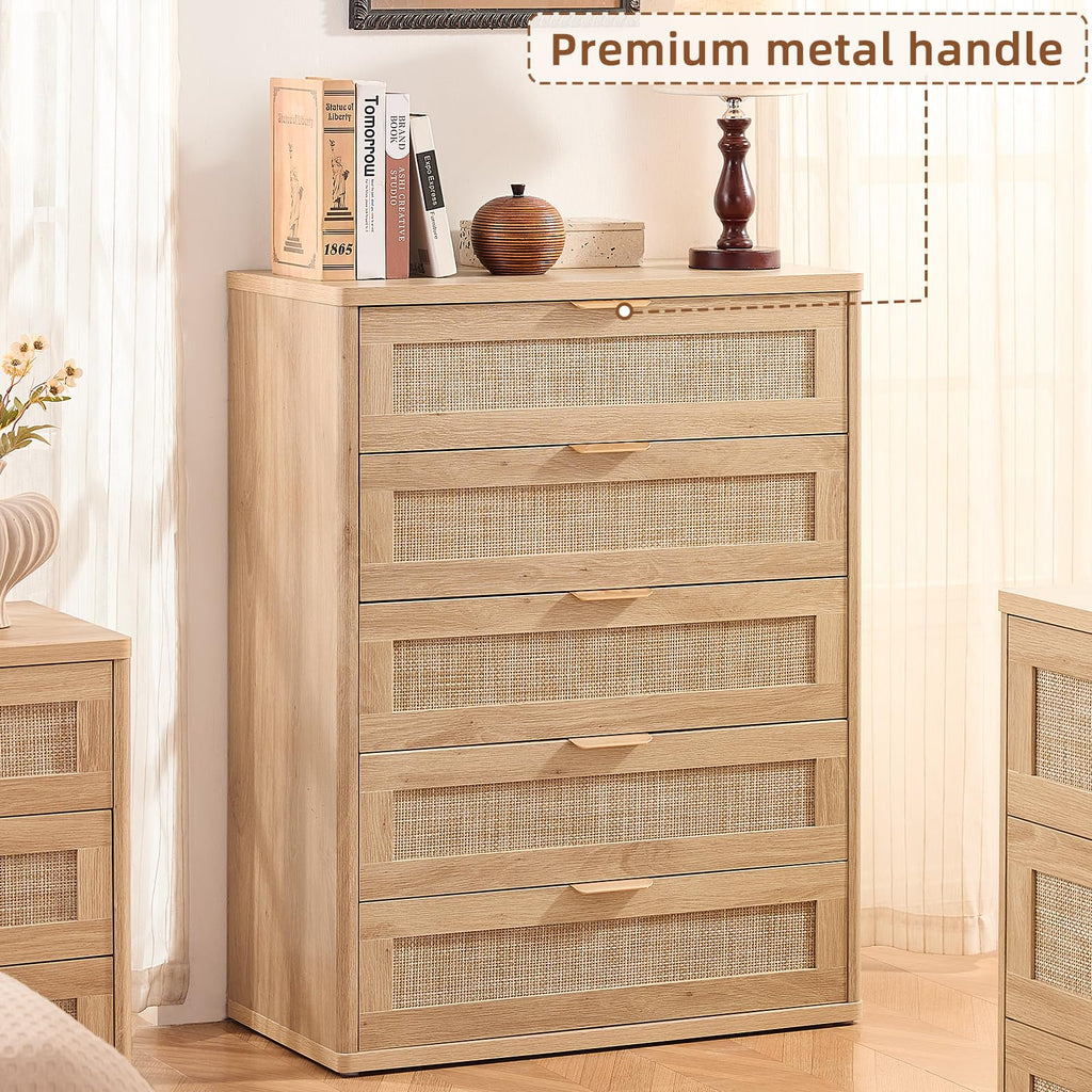 LEYAOYAO Rattan Dresser for Bedroom, 41" Tall Chest of Drawers