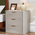 LEYAOYAO 23" Wide Fluted Night Stand with Charging Station, 3 Drawers Large End Table with Storage, LightGrey Nightstand Wood Bedside Tables, Farmhouse Cabinet Dresser for Bedroom, Closet