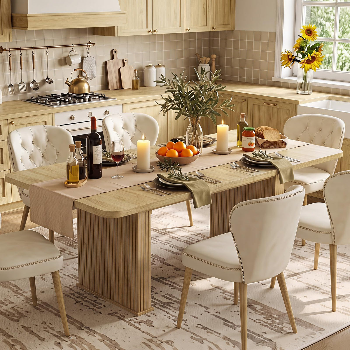LEYAOYAO Extendable Dining Table for 4-6,63"–79" with Fluted Base(Brown)