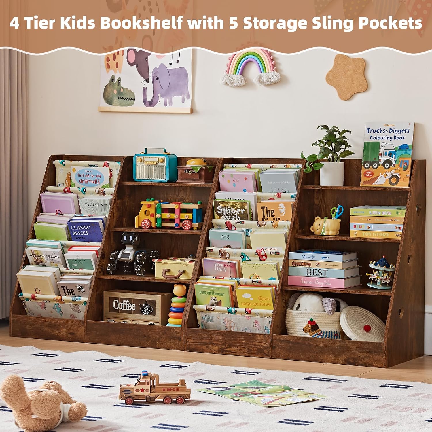 Lerliuo 4 Tier Kids Bookshelf, Book Shelf for Kids Rooms