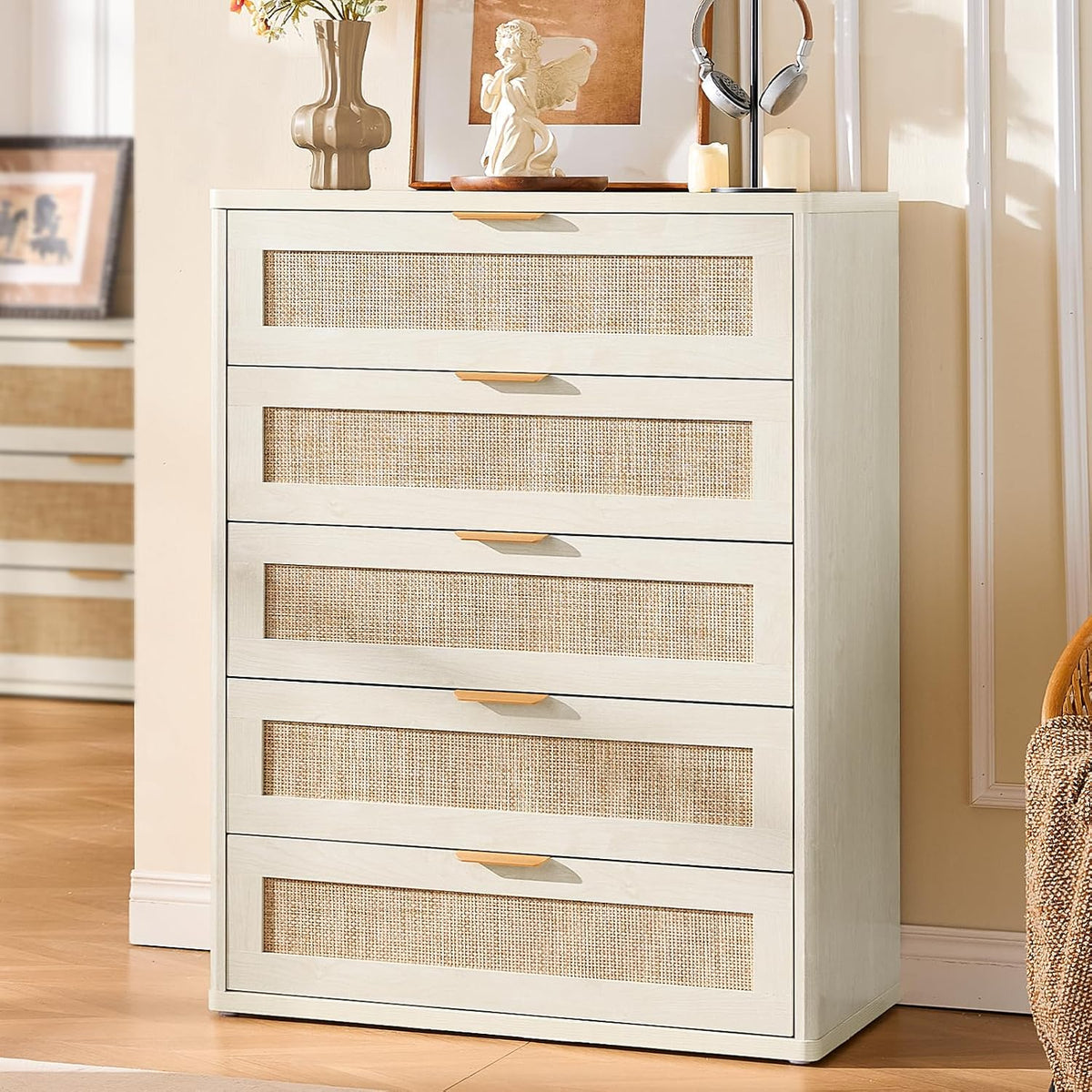 LEYAOYAO Rattan 23" Nightstands with Charger Station 2 Drawers