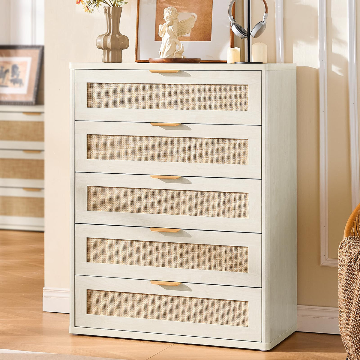 LEYAOYAO Rattan Dresser for Bedroom, 41" Tall Chest of Drawers