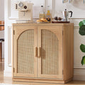 LEYAOYAO Rattan Sideboard Buffet Cabinet with Storage, 31.5" Coffee Bar Cabinet with Arch Doors & Adjustable Shelves, Wood Credenza, Boho Accent Cabinet for Kitchen, Living Room, Natural