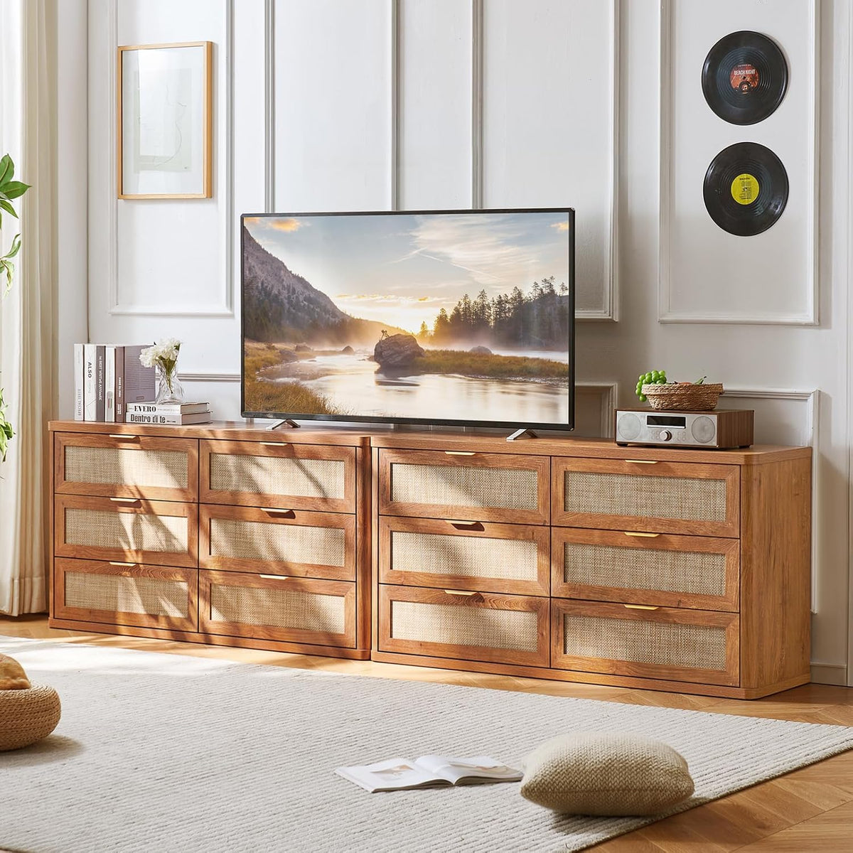 LEYAOYAO Rattan 23" Nightstands with Charger Station 2 Drawers