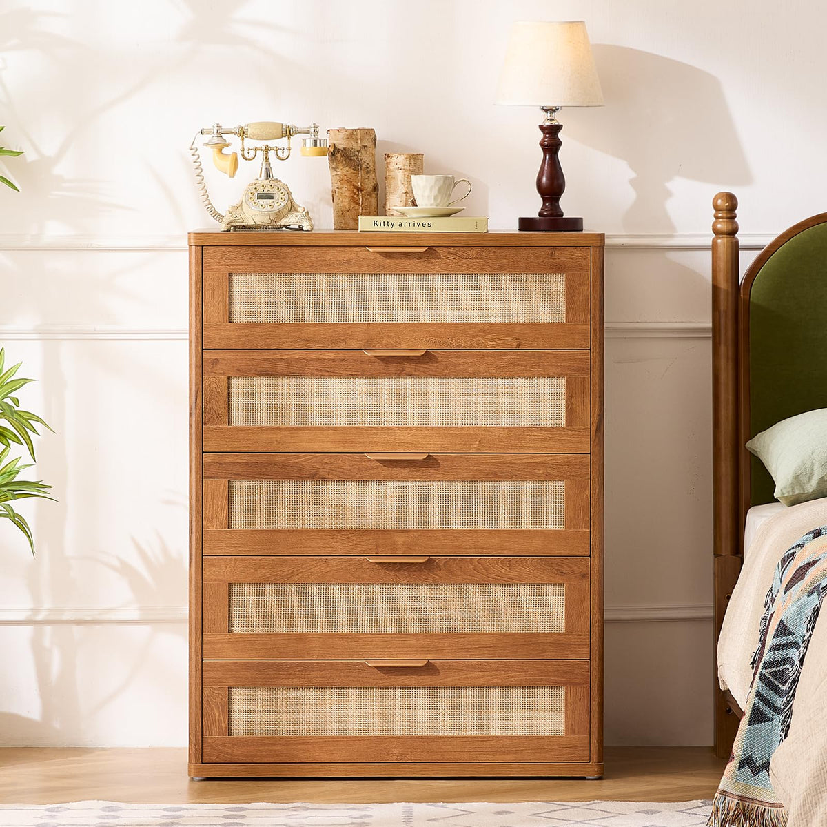 LEYAOYAO Rattan Bedroom Dresser Set of 2, Boho Wood 48" Wide 6 Drawers Dresser for Bedroom and 31.5" Tall 5 Drawers Dressers, Bedrooms Furniture, Dressers & Chests of Drawers, Living Room, Hallway