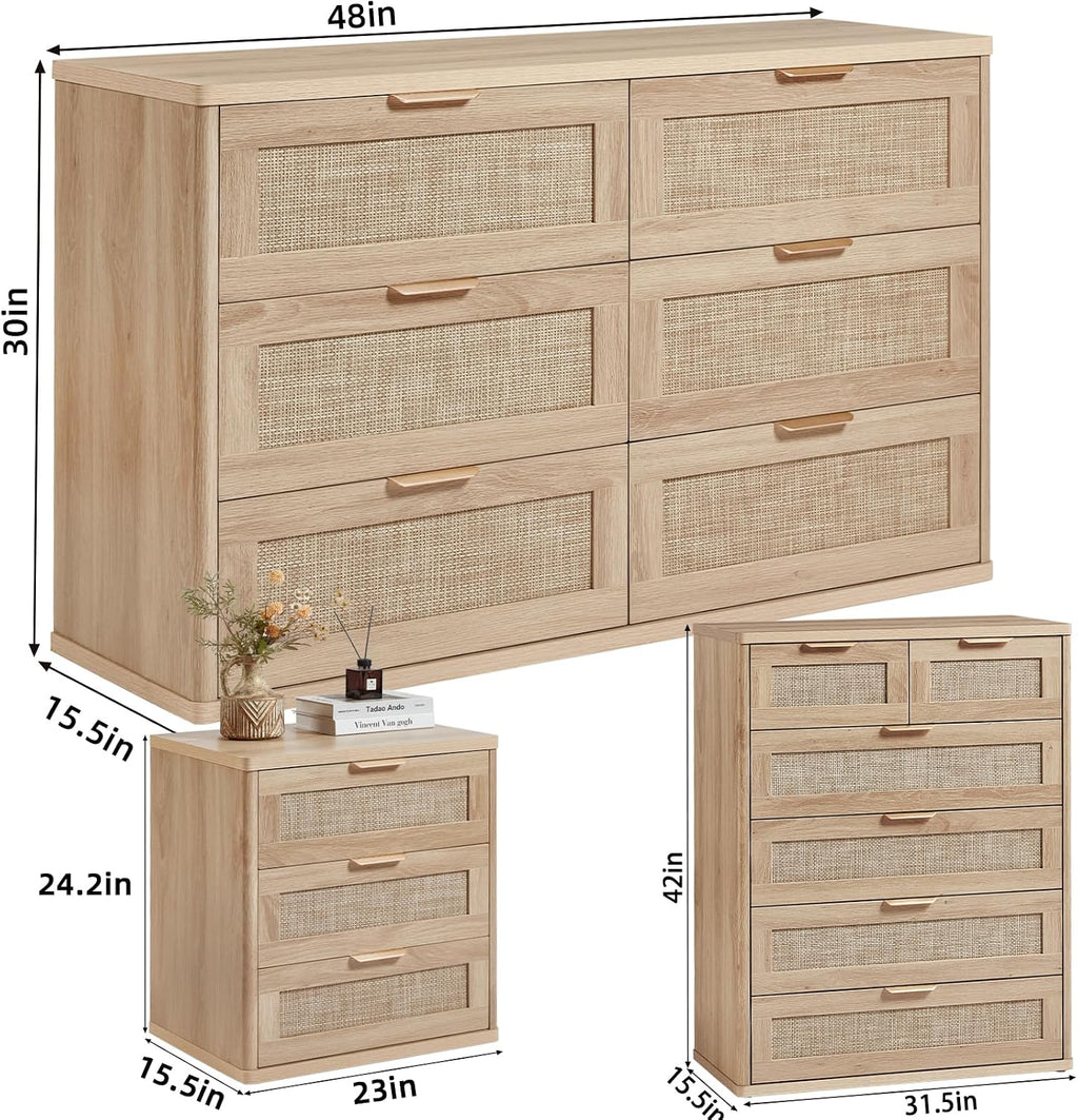 LEYAOYAO Rattan Dresser and Nightstand Sets 4 Piece, Natural