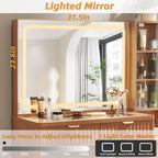 LEYAOYAO Fluted Makeup Vanity Desk with Mirror and Lights, 43.5''