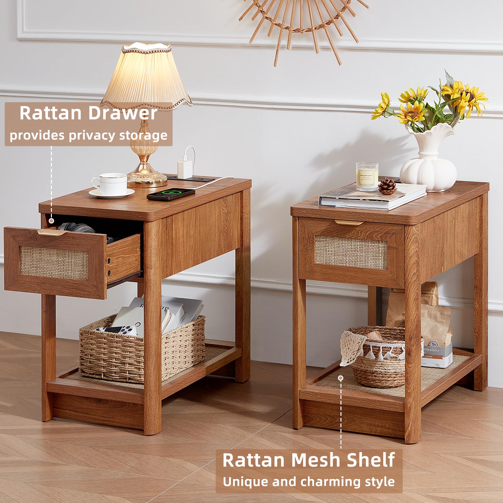Lerliuo 24 x 14'' Narrow Night Stand Set 2 with Charger USB Ports