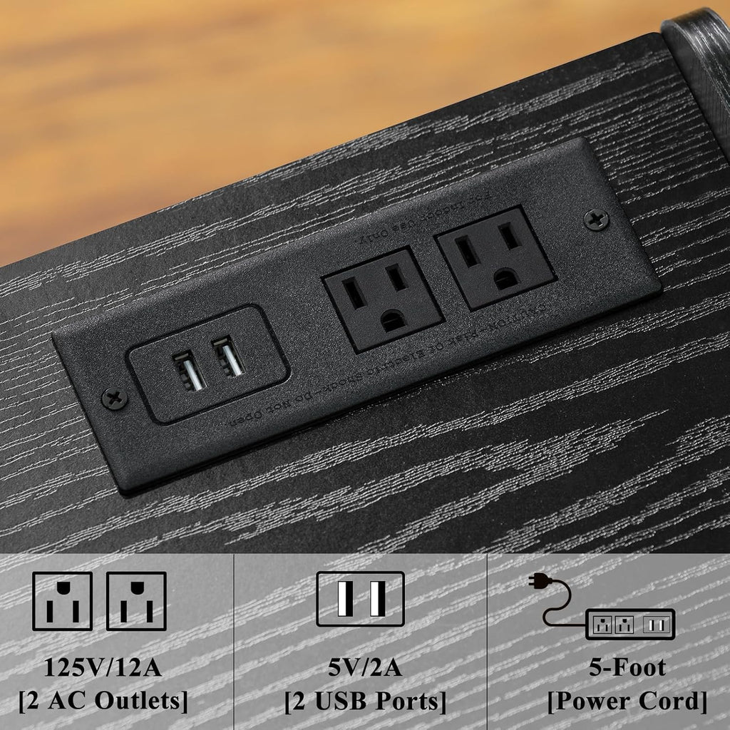 Lerliuo Record Player Stand with Charging Station Up to 220 Albums,Black