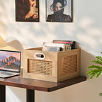 LEYAOYAO Vinyl Record Storage, Rattan Record Crate for Vinyl Albums Holder