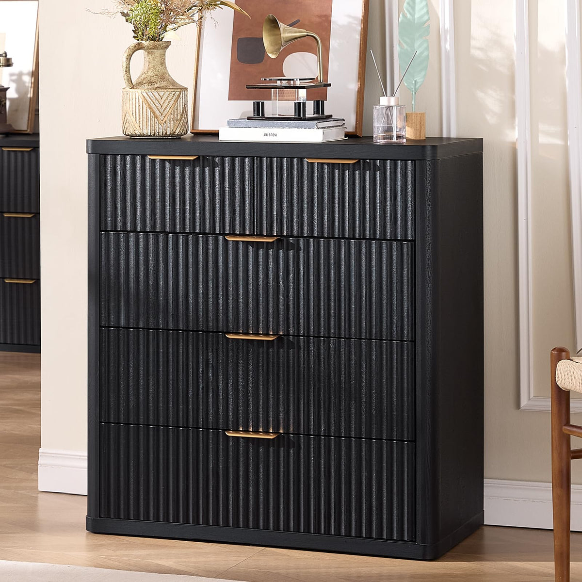 LEYAOYAO 23" Wide Fluted Night Stand with Charging Station, 3 Drawers Large End Table with Storage, LightGrey Nightstand Wood Bedside Tables, Farmhouse Cabinet Dresser for Bedroom, Closet
