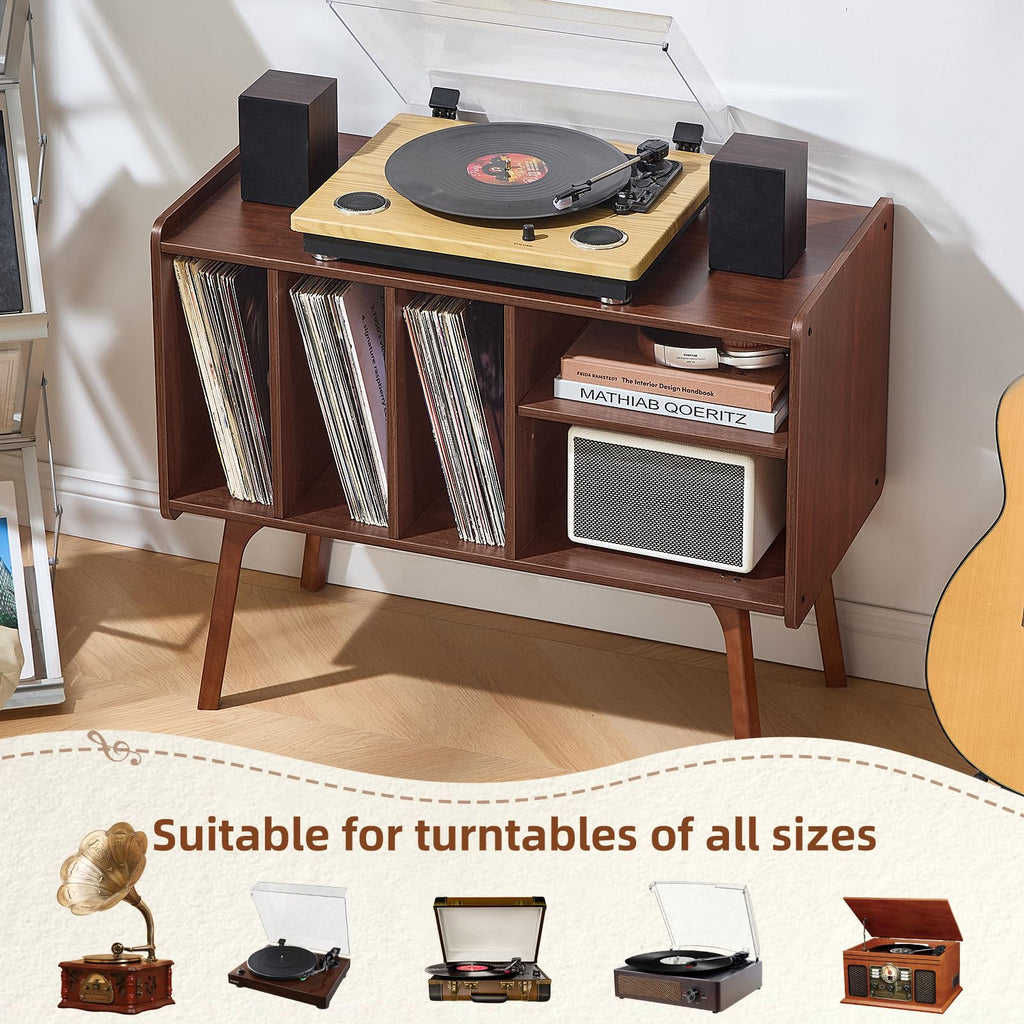 Lerliuo Record Player Stand with 4 Cabinet Holds Up to 220 Albums,Oak