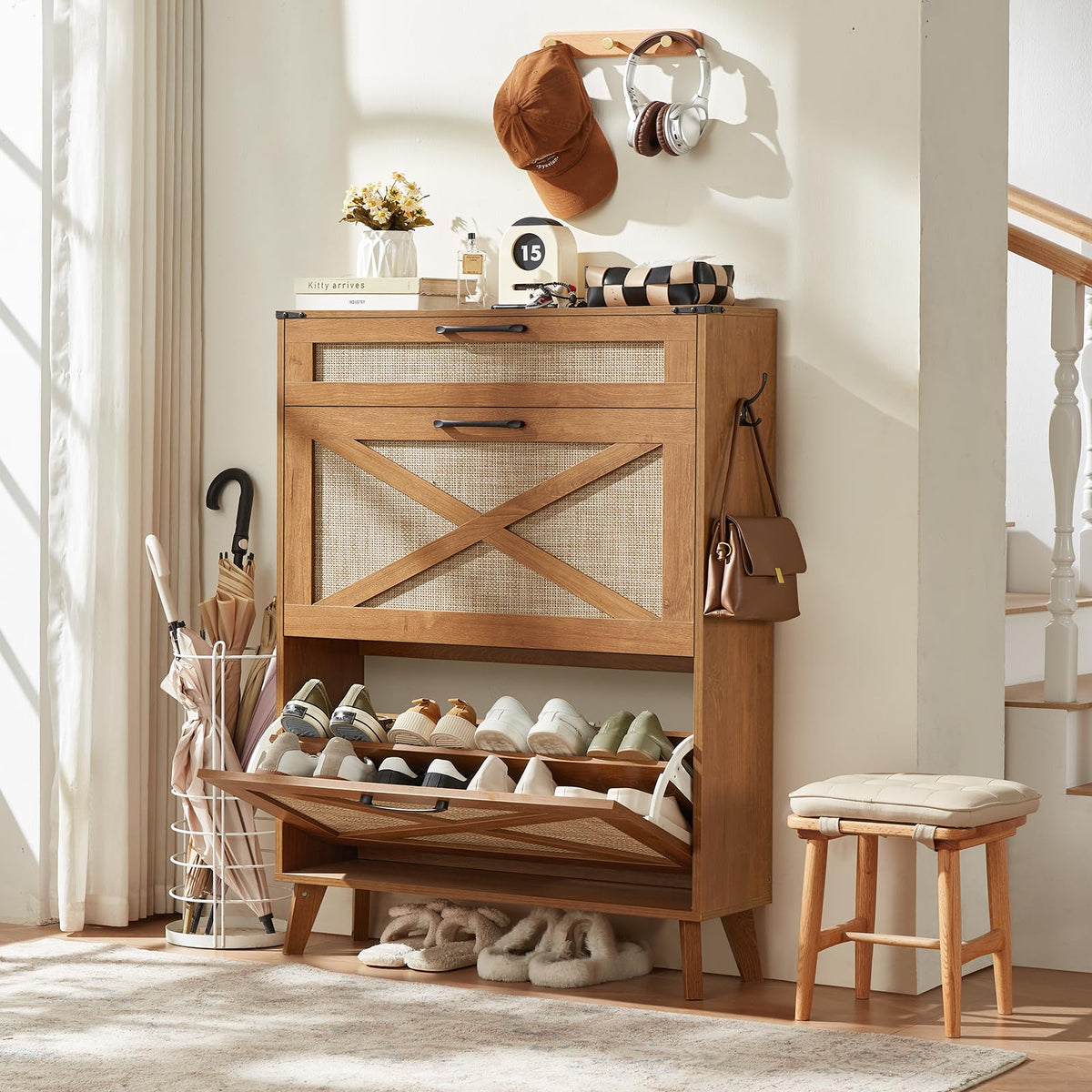 LEYAOYAO Shoe Cabinet Storage for Entryway with 2 Flip Drawers