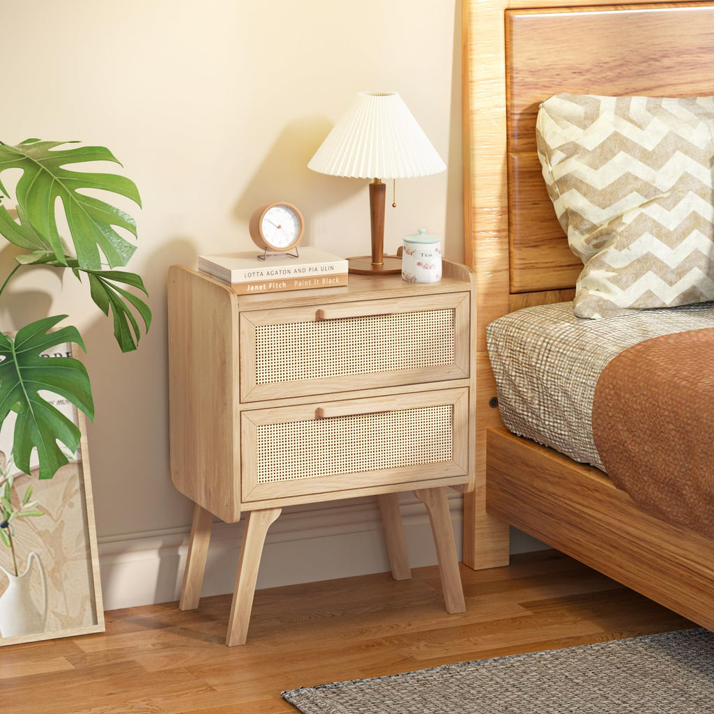 Lerliuo Rattan Nightstands Set of 2 for Bedroom, 2 Drawers