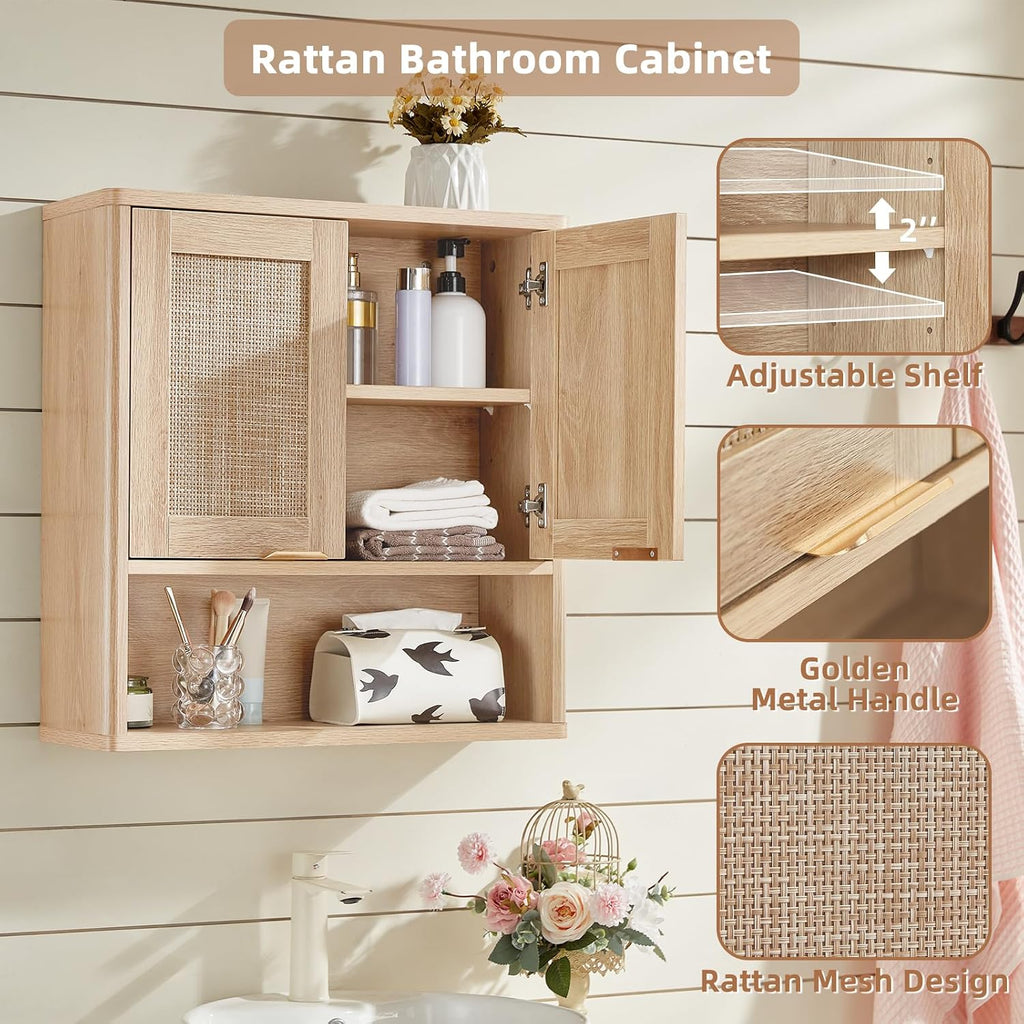 LEYAOYAO Rattan Bathroom Wall Storage Cabinet, Boho Medicine Cabinet