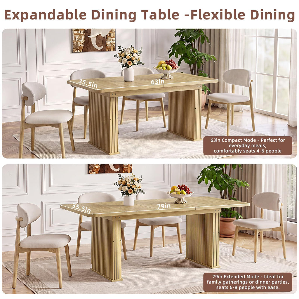 LEYAOYAO Extendable Dining Table for 4-6,63"–79" with Fluted Base(Brown)