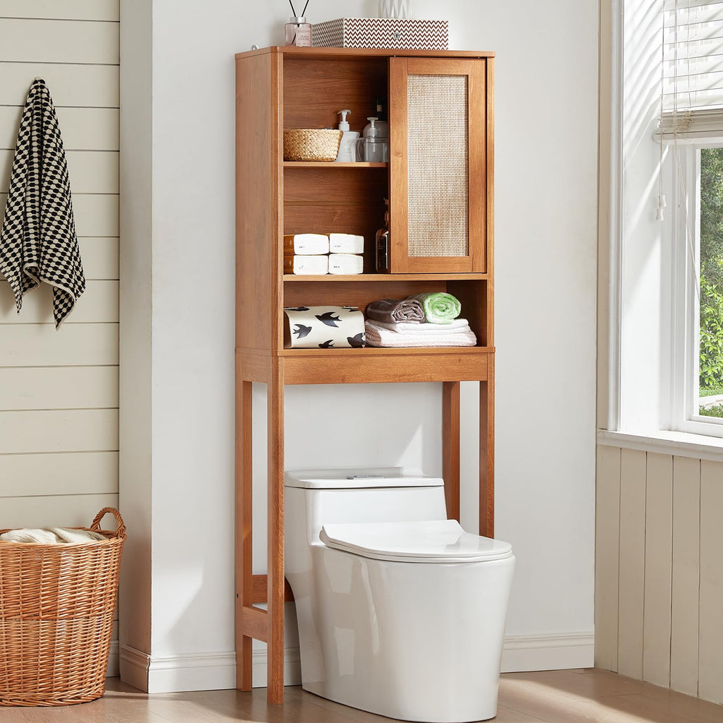 Lerliuo Rattan Bathroom Wall Cabinet, Boho Natural Medicine Cabinet with Adjustable Wood Shelf, 2 Doors Over The Toilet Storage Cabinets for Laundry Room, Kitchen, Living Room