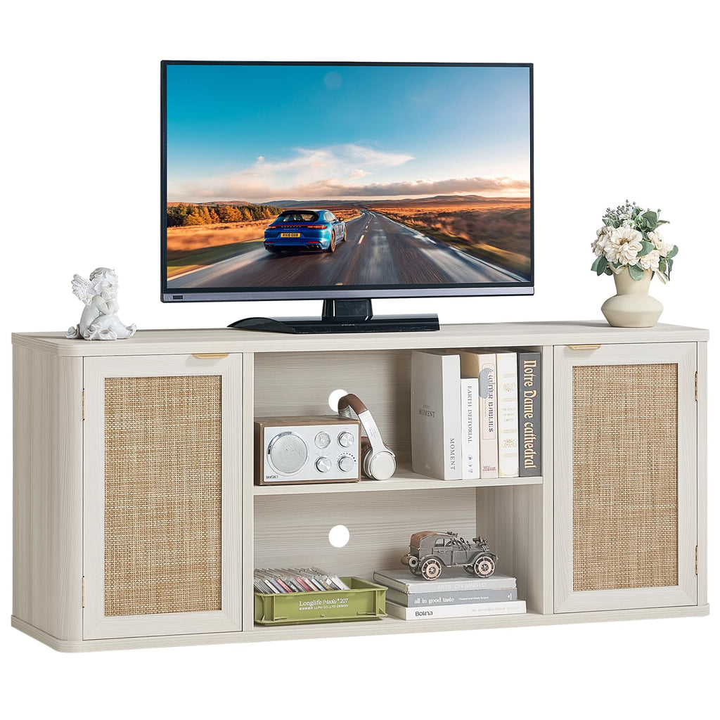 LEYAOYAO Rattan TV Stands for Living Room, Walnut