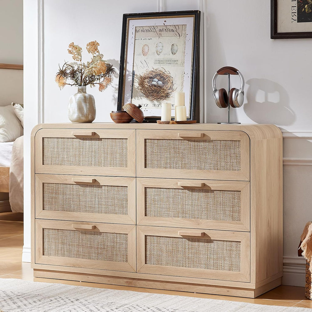 LEYAOYAO Curved Boho Dresser & Nightstand Set of 3, Natural Wood
