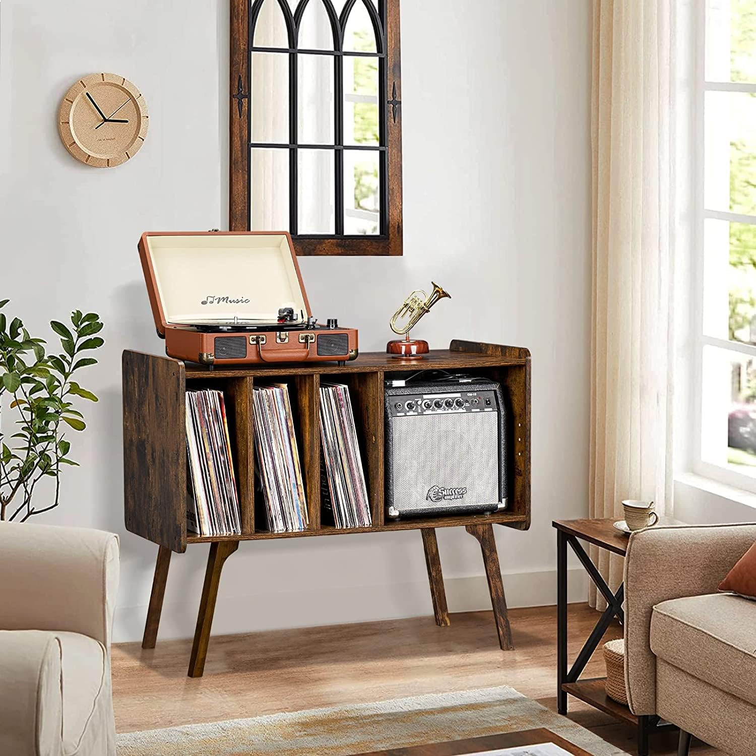 Lerliuo Brown Record Player Stand and Nightstand