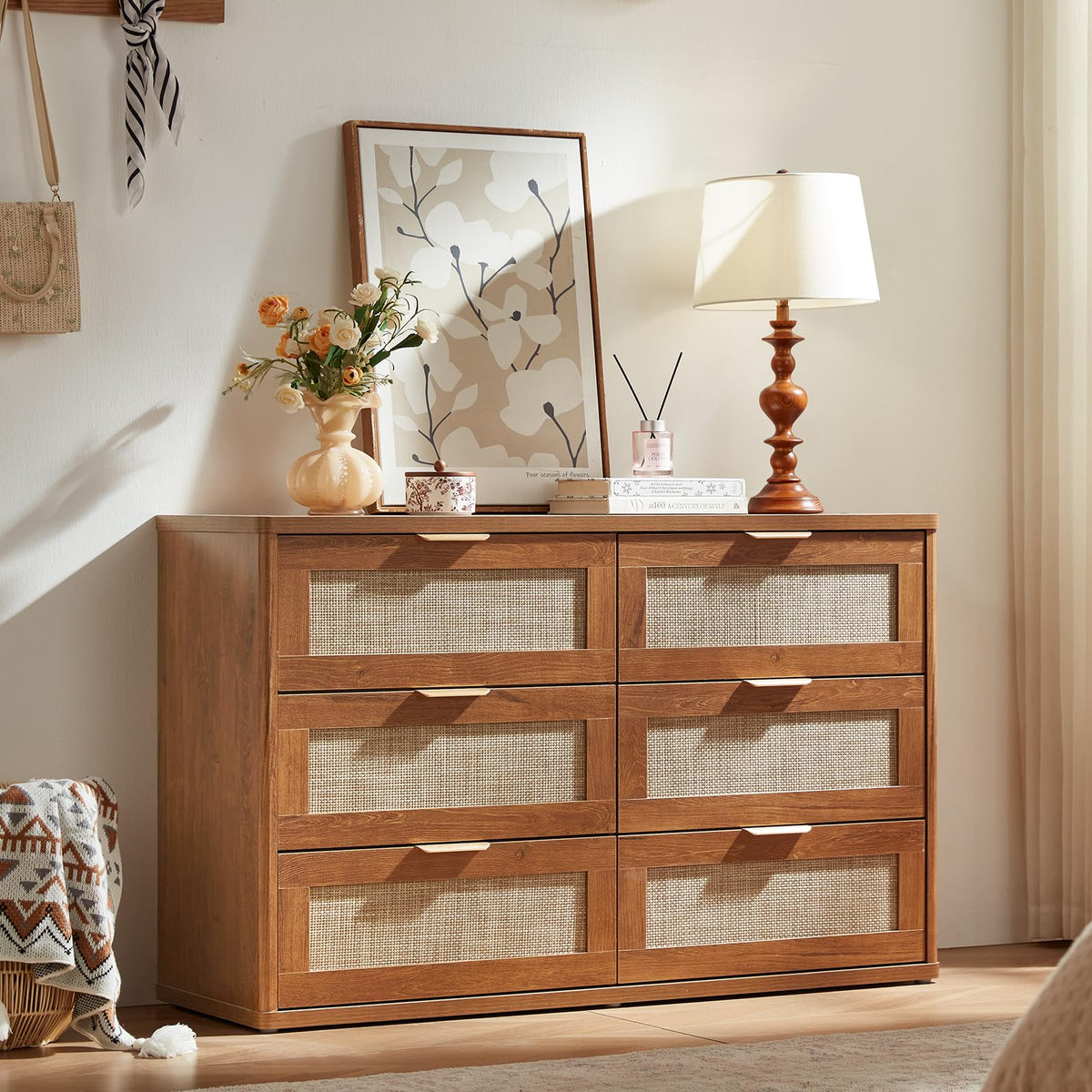 LEYAOYAO Rattan Dresser and Nightstand Sets 3 Piece, Natural